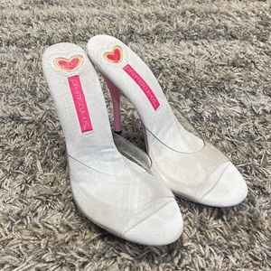 Promiscuous clear pink slip on sandal 5in heels sz 7